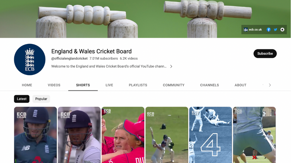 england and wales cricket board youtube channel