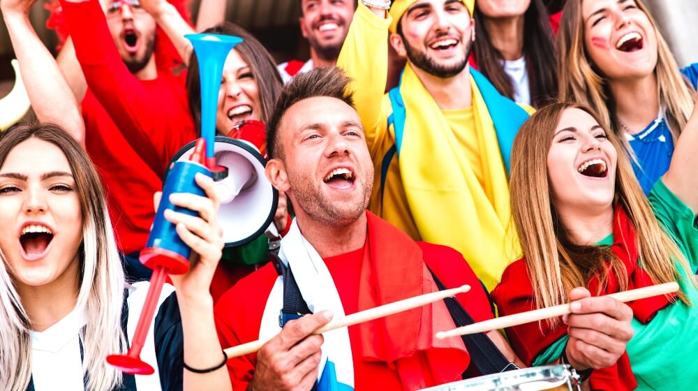crowd cheering on sports team