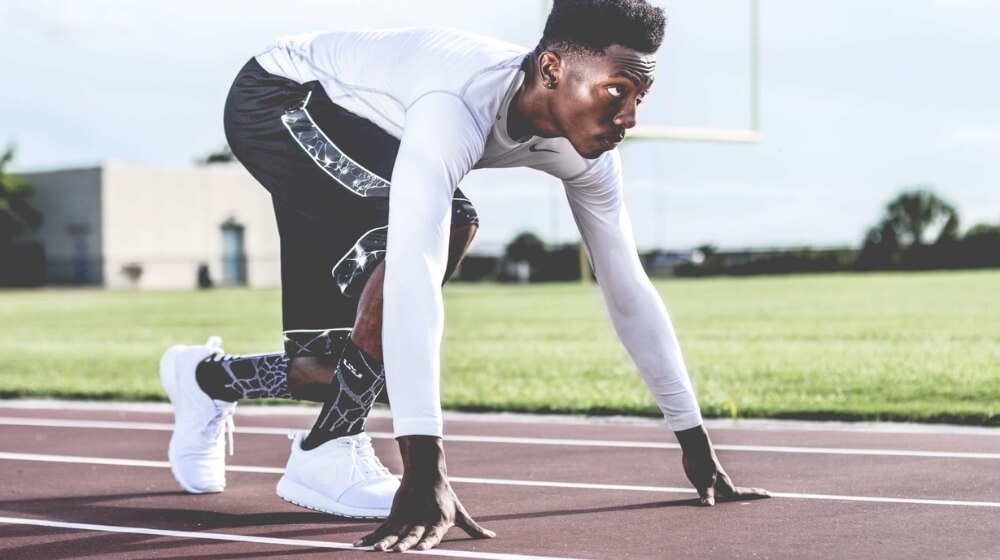 athlete preparing to start a race
